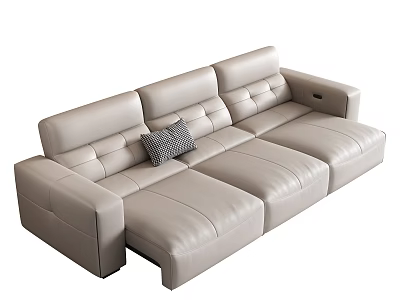 Modern Light Gray Multi Seater Leather Sofa With Cushion And Sectional Design 3d model