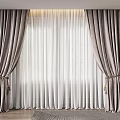 Double Layer Gray Curtains With White Sheer Panels And Tassel Ties On Wooden Floor