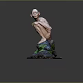 Game Movie Character Sitting On Green Blue Textured Rock Holding Fish Like Object