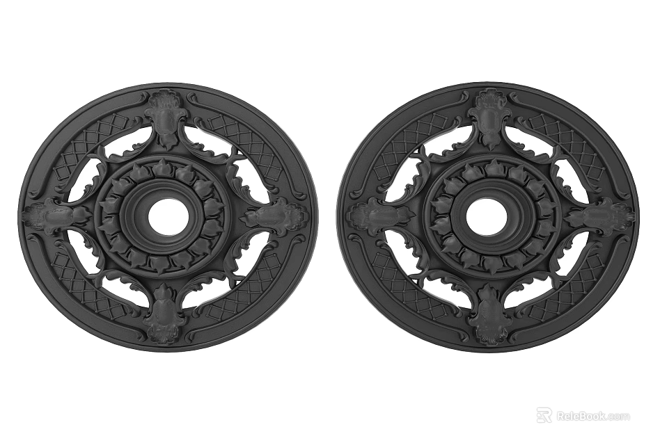 Intricate Carved Decorative Discs Featuring Ornate Patterns And Central Circular Openings 3d model 