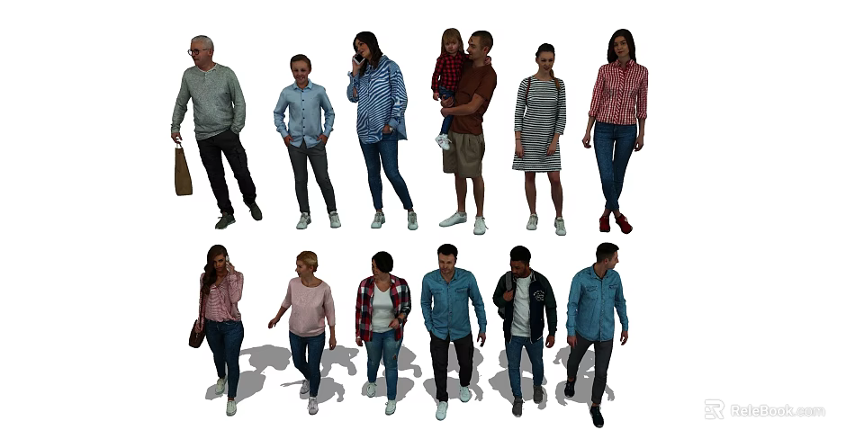 Diverse Group Of People With Various Poses And Casual Clothing Styles 3d model 