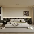 Modern Minimalist Bedroom Interior With Platform Bed Wall Art And Large Window 3d model