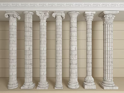Classical White Roman Columns In Interior Space With Diverse Designs 3d model