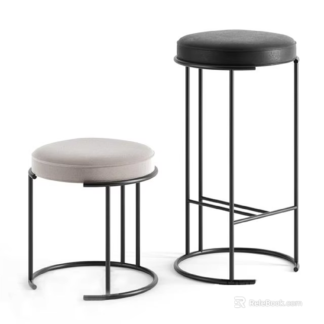 Modern Bar Stools With Upholstered Seats And Metal Frames In Light And Black 3d model 