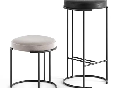 Modern Bar Stools With Upholstered Seats And Metal Frames In Light And Black 3d model