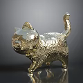 Shiny Golden Cat Decorative Figurine With Textured Surface And Reflective Base