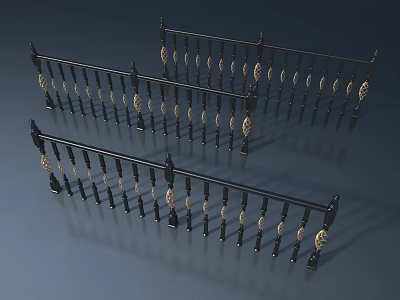 Black Swing Door With Beige Decorative Balls And Railing Design For Home 3d model