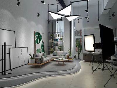 Modern Public Office Space With Open Layout Green Plants And Comfortable Sofa 3d model