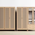Modern Wooden Wardrobe With Lattice Doors Glass Panels And Drawer Storage Units