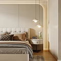 Modern Bedroom Interior Design With Upholstered Headboard Pendant Lights Built-in Wardrobe And Rug