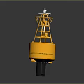 Yellow Marine Navigation Buoy with Orange Metal Frame and White Top Light