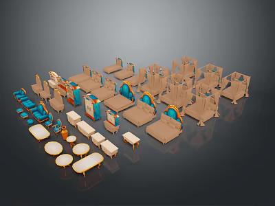 Assorted Modular Furniture Components With Seating Table And Cabinet Designs 3d model