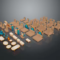 Assorted Modular Furniture Components With Seating Table And Cabinet Designs