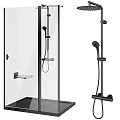 Shower Sauna Modern Glass Enclosure Design With Shower Heads And Storage Shelves