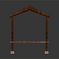 Wooden Pavilion Structure With Blue Roof Railings And Stone Pillar Bases