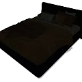Modern Double Bed With Dark Headboard Brown Comforter And Pillows 3d model