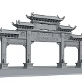 Traditional Chinese Paifang Architecture With Carved Decorations And Multi tiered Roofs Against Blue Sky