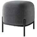 Beige Upholstered Ottoman With Black Metal Legs And Minimalist Design Style