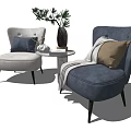 Casual Sofa Combination With Modern Gray Blue Sofas Pillows Side Table And Plant 3d model