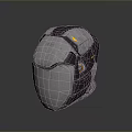 Futuristic Tactical Weapon Helmet With Silver Metal Armored Design Black Accents And Yellow Lights