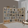 L shaped Wooden Bookshelf With Books Folders Decorative Items And Wicker Baskets In Cozy Room