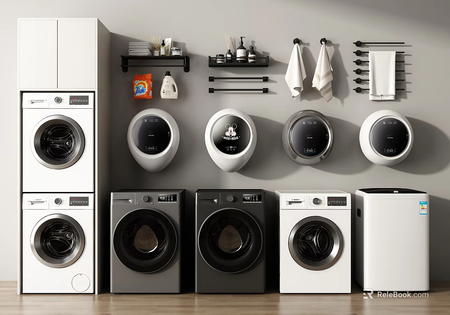 Various Design Washing Machines With Front Load Wall Mounted And Freestanding Options 3d model 