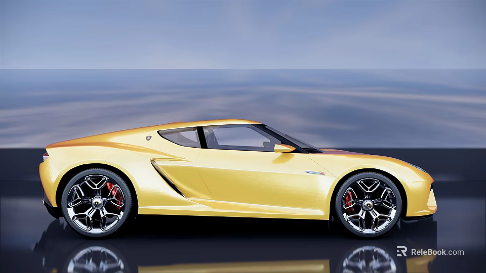 Yellow Sports Car With Sleek Exterior Design And Shiny Alloy Wheels On Blue Sky 3d model 