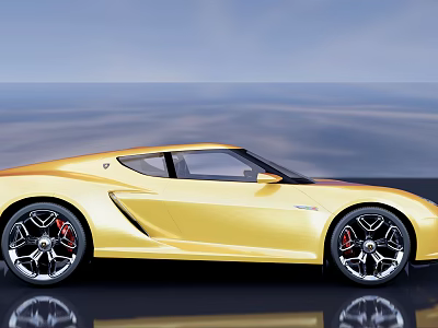 Yellow Sports Car With Sleek Exterior Design And Shiny Alloy Wheels On Blue Sky 3d model