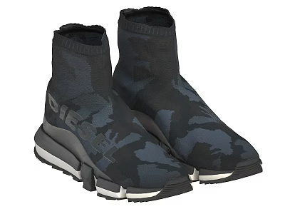 High-top Knit Shoes With Camouflage Pattern And Dior Logo On Thick Sole 3d model