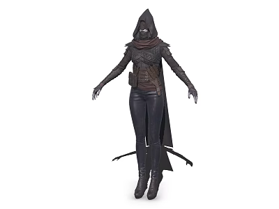 Mysterious Hooded Warrior in Leather Armor with Shadowy Mythical Creature 3d model