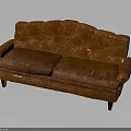 Elegant Vintage Orange Sofa With Tufted Buttons And Wooden Legs For Living Room