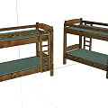 Wooden Bunk Beds With Ladder And Green Mattress For Kids Room