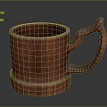 Unique Rustic Handcrafted Wooden Mug Featuring Carved Patterns And Curved Handle