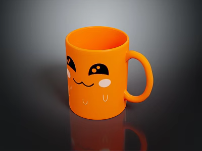 Cute Orange Mug With Smiley Face Design And Blush Cheeks On Black Background 3d model