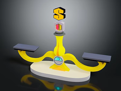 Yellow Household Balance Item Featuring White Base Red Blue Parts And Side Platforms 3d model