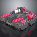 3D Sci fi Tank With Grey Red Armor And Cannon 3d model