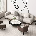 Modern Sofa Coffee Table Combination Double Sofa Side Table Single Chair 3d model