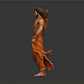 Man With Long Hair In Orange Traditional Attire And Ornamental Details Standing