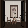 Traditional Restaurant Interior With Wooden Dining Table Chairs And Pendant Lamp