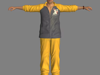 A Man in Yellow and Gray Sportswear With Cartoon Animal Print Standing With Arms Outstretched 3d model