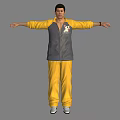 A Man in Yellow and Gray Sportswear With Cartoon Animal Print Standing With Arms Outstretched
