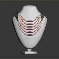 Stylish Multilayer Necklace With Red And White Beads Black Shoulder Accents On Mannequin