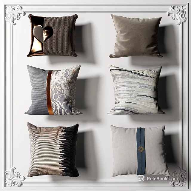 Modern Decorative Throw Pillows With Various Patterns And Textures For Home Decor 3d model
