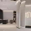 Modern Elegant Beauty Hair Salon Interior With Curved Reception Counter And Ambient Lighting