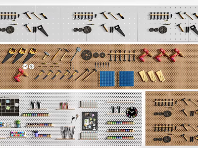 Complete Wainscoting Installation Tools Set With Hammers Screwdrivers And Hardware Accessories 3d model