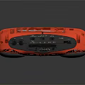Red Portable Stereo Boombox With Black Handle Dual Speakers And Control Panel