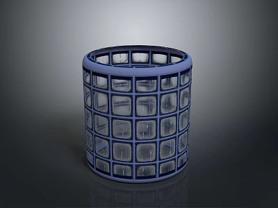 Blue Cylindrical Grid Container With Square Pattern And Modern Structure 3d model