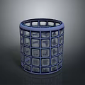 Blue Cylindrical Grid Container With Square Pattern And Modern Structure