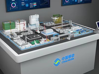 China Mobile Sand Table Featuring Detailed Facility Models Data Visualization Screens and Infrastructure Layout 3d model