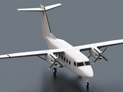 White Passenger Aircraft Model With Twin Propellers Landing Gear And Windows 3d model